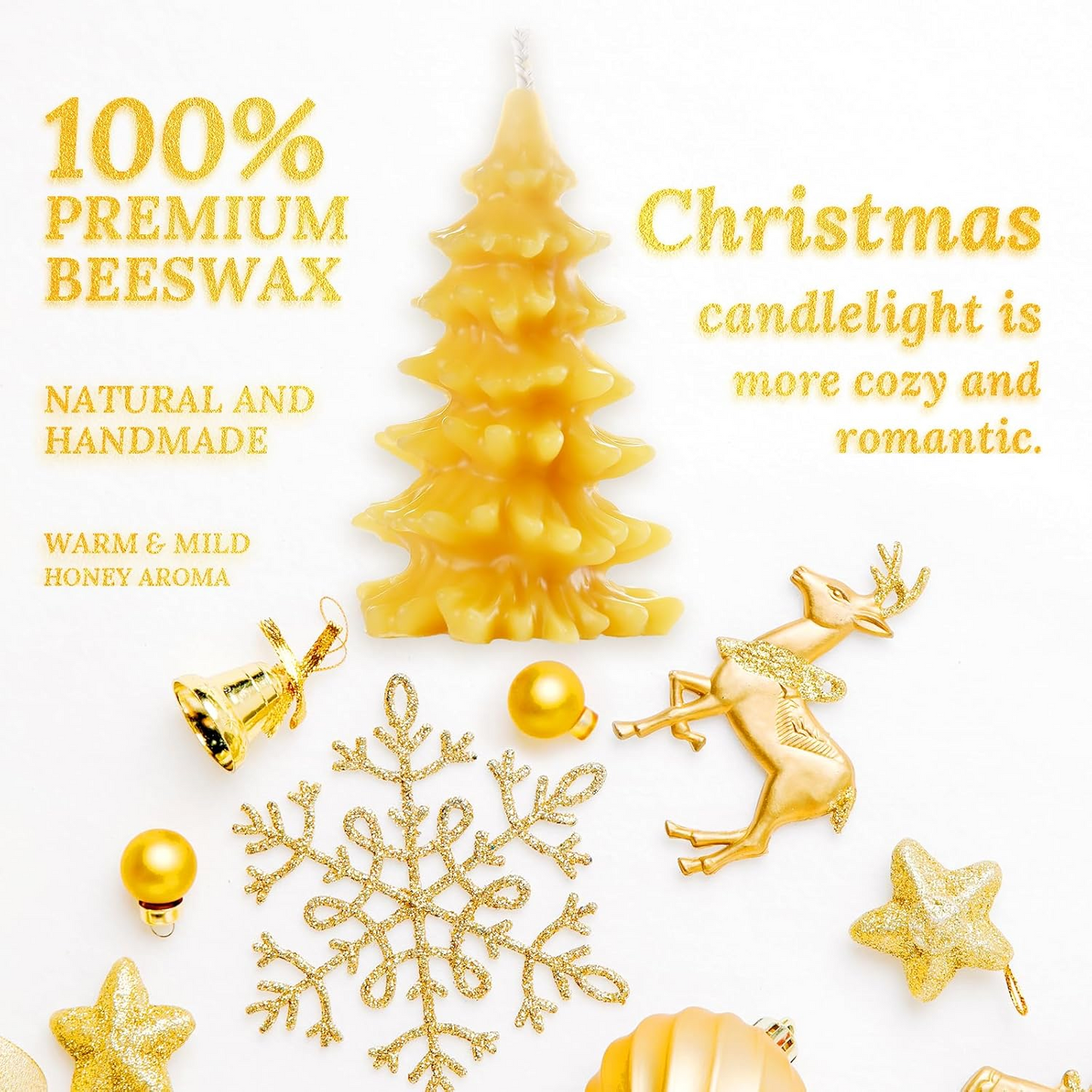 DEYBBY Christmas Tree Beeswax Candles, Xmas Tree Shaped Handmade Candles Set of 2 for Home Decor Party Bedroom Room Table Decorations（Big Pine）