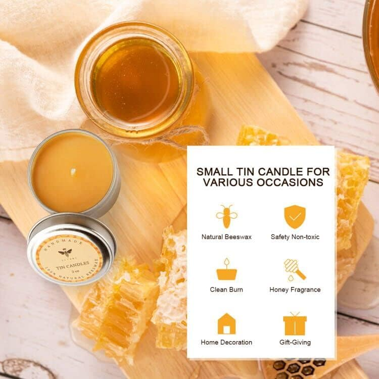 DEYBBY Pure Beeswax Emergency Candle Set of 4 - Natural Honey Scented Travel Tin