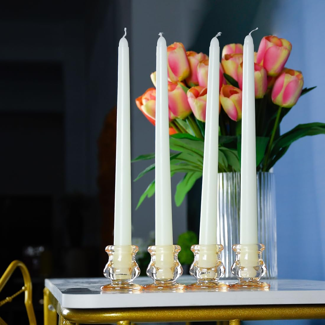 Amber Glass Candlestick Holders, Set of 2 Taper Candle Holders for Wedding, Decoration and Dinning
