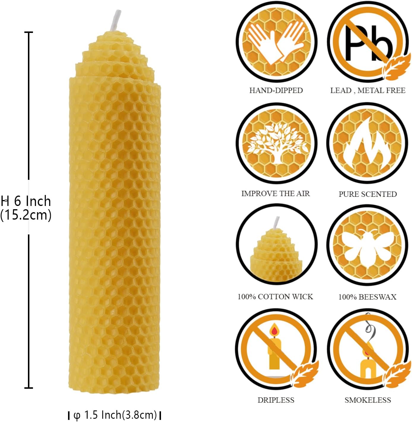 Beeswax Pillar Candles Set of 4 - Handmade Pure Beeswax Rolled Candles for Gift & Home Decor (1.5×6 in)