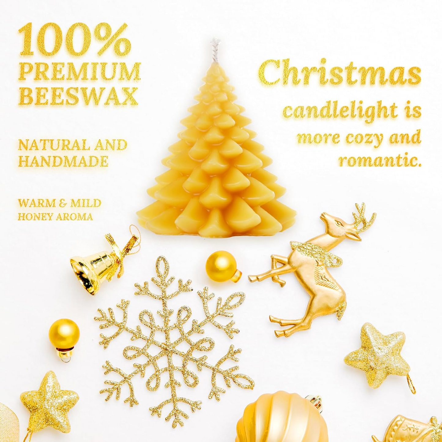 DEYBBY Christmas Tree Beeswax Candles, Xmas Tree Shaped Handmade Candles Set of 2 for Home Decor Party Bedroom Room Table Decorations(Small Pine)