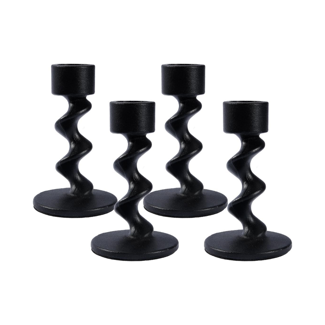 Matte Black Spiral Iron Taper Candlestick Holders