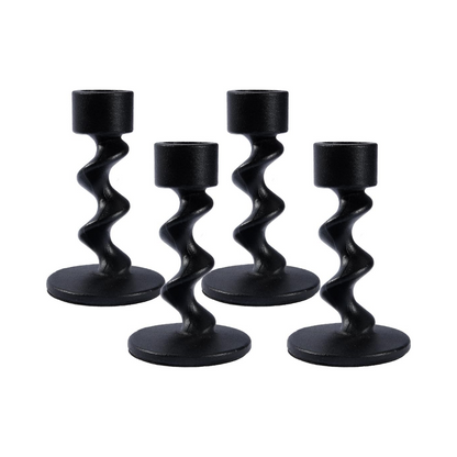 Matte Black Spiral Iron Taper Candlestick Holders