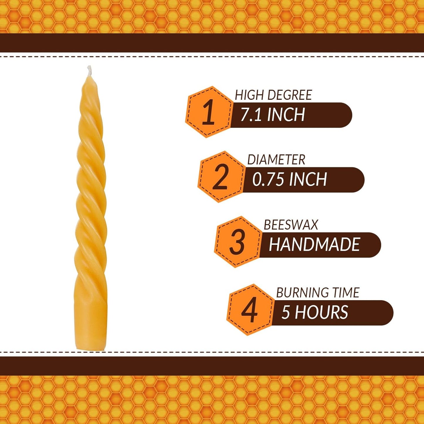 DEYBBY 7" Spiral Beeswax Candles - Set of 4, Dripless & Smokeless Pure Beeswax Taper Candles for Home Decor