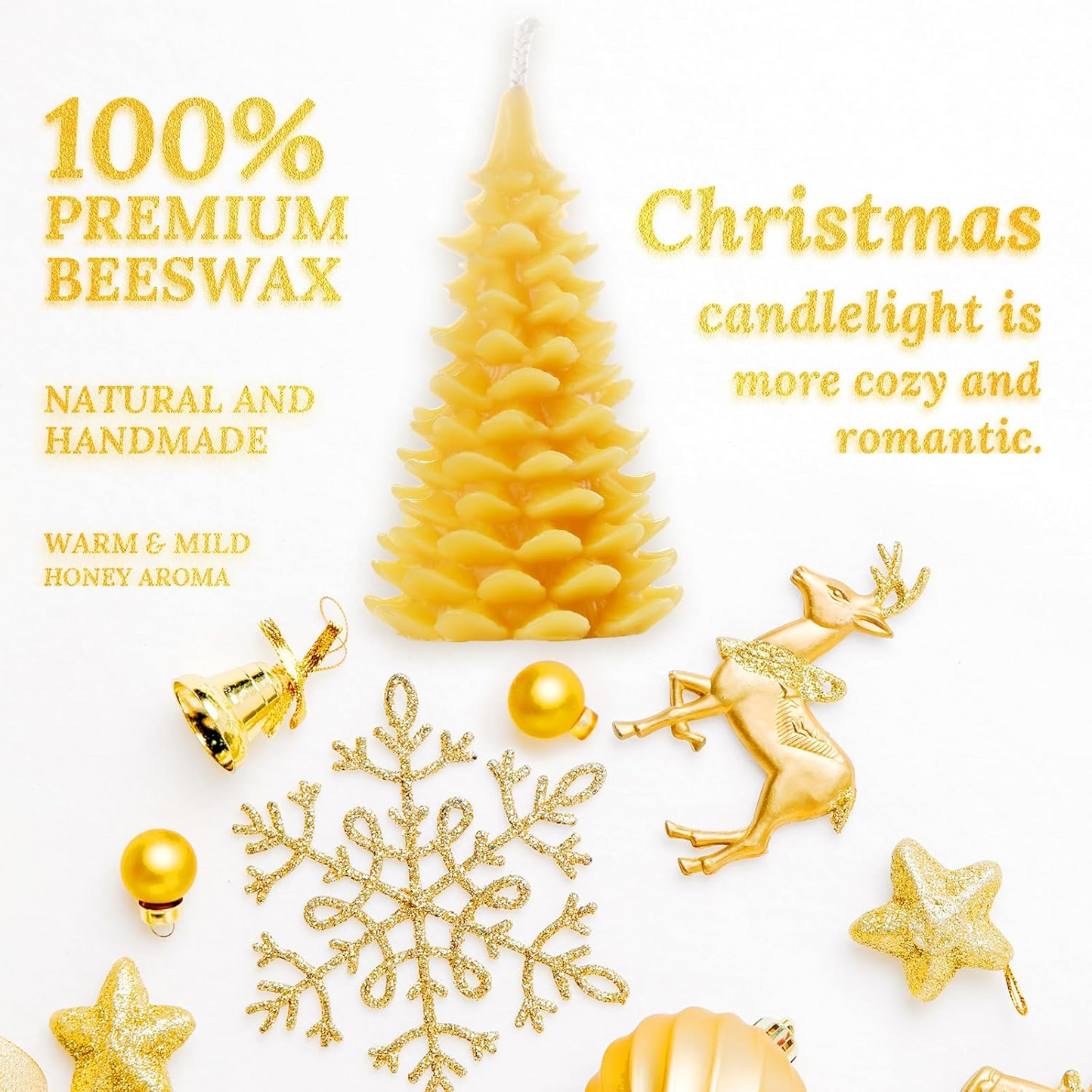 DEYBBY Christmas Tree Beeswax Candles, Xmas Tree Shaped Handmade Candles Set of 2 for Home Decor Party Bedroom Room Table Decorations（Fir）