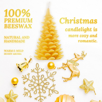 DEYBBY Christmas Tree Beeswax Candles, Xmas Tree Shaped Handmade Candles Set of 2 for Home Decor Party Bedroom Room Table Decorations（Fir）