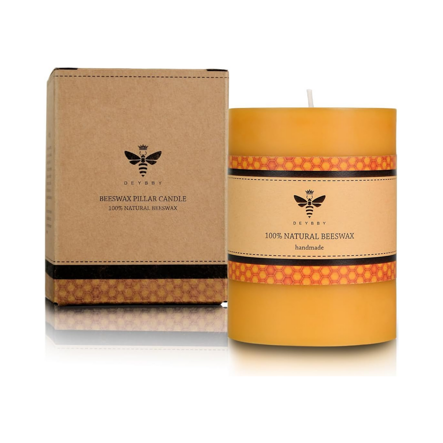 3'' Natural Beeswax Pillar Candle, Large Beeswax Candle for Home Spa Yoga