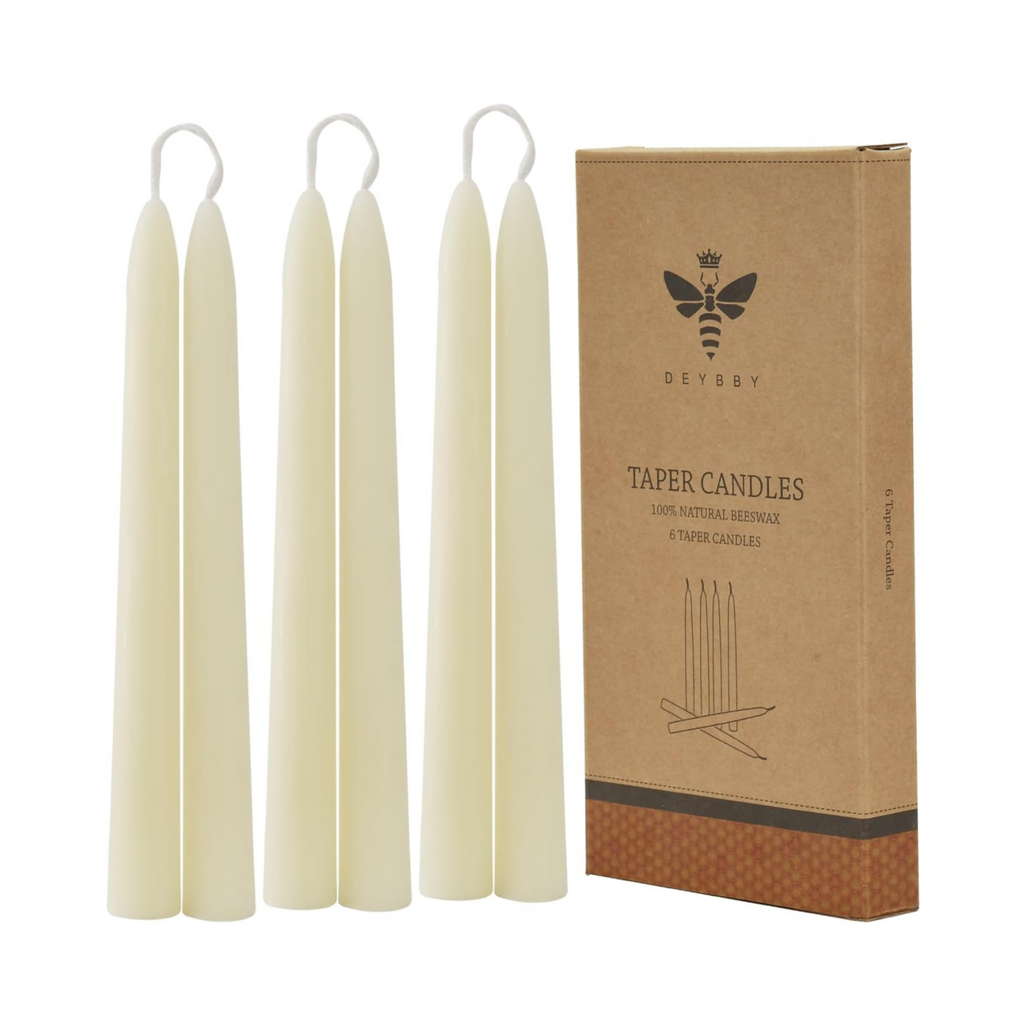 White Beeswax Taper Candles, Smokeless and Dripless