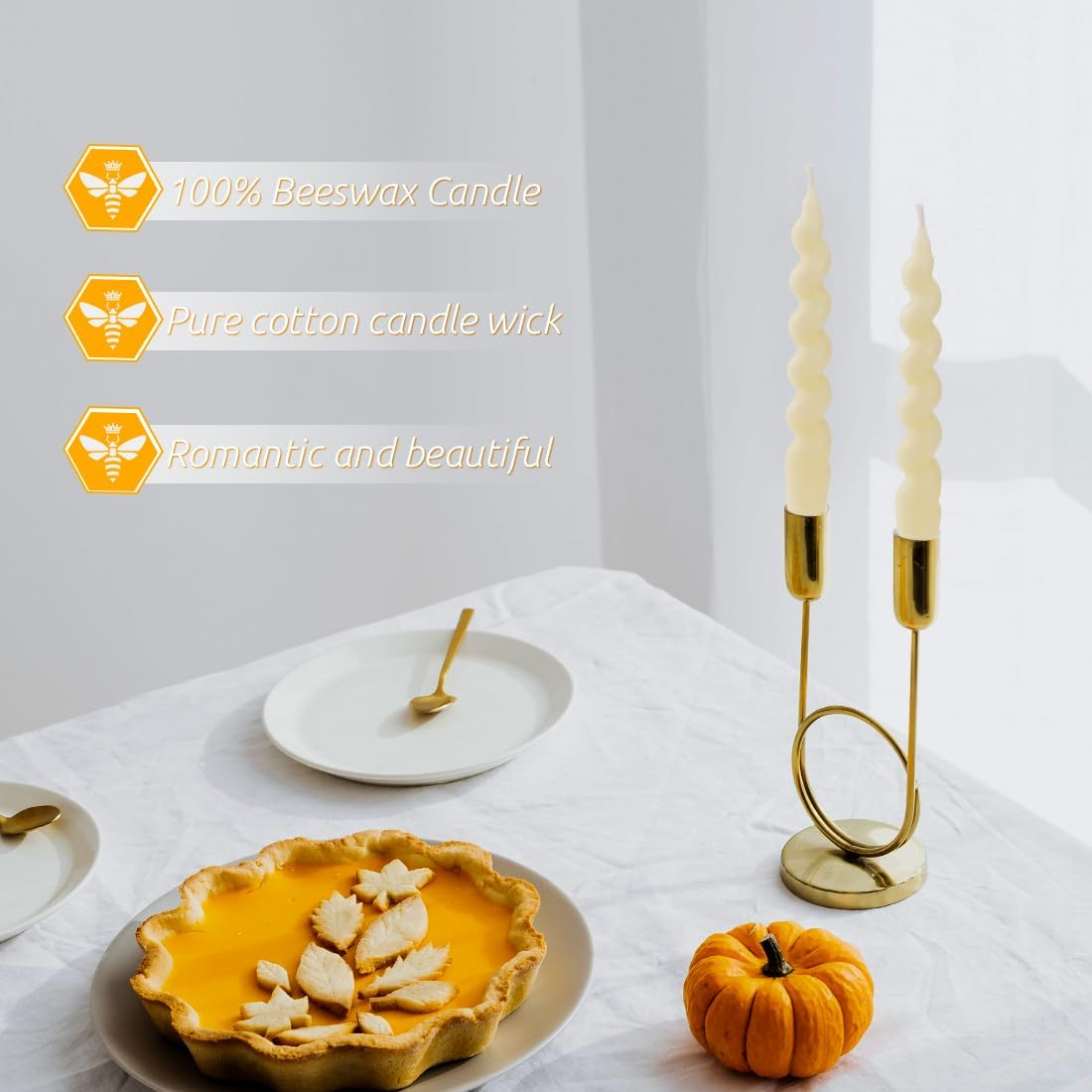 White Beeswax Spiral Candle, 7 inch 2 Pack Twisted Pure Beeswax Candles