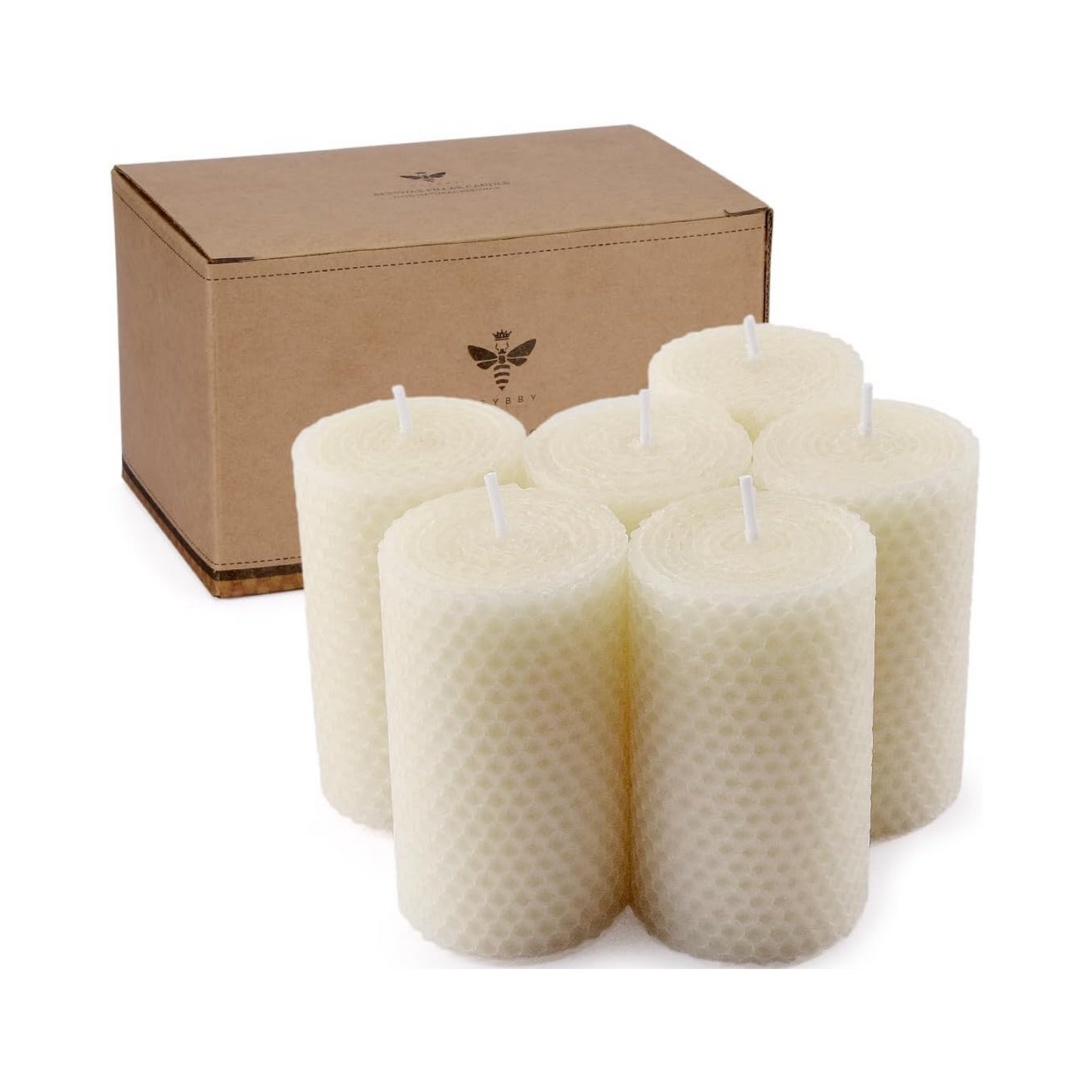 Beeswax Pillar Candles Set of 6, 2×3.3 in Handmade Pure Beeswax Rolled Candles for Gift & Home Decor