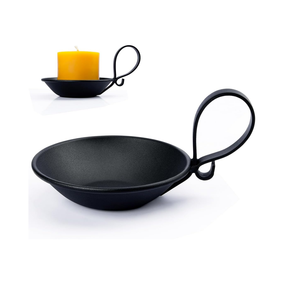 Matte Black Iron Pillar Candle Holders, with Handle, Simple Industrial Style ，Table Centerpiece Decoration
