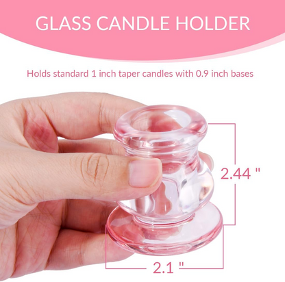Pink Glass Candlestick Holders, Set of 4 Taper Candle Holders for Wedding, Decoration and Dinning