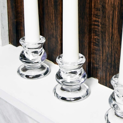Clear Glass Candlestick Holders, Set of 12 Taper Candle Holders for Wedding, Decoration and Dinning
