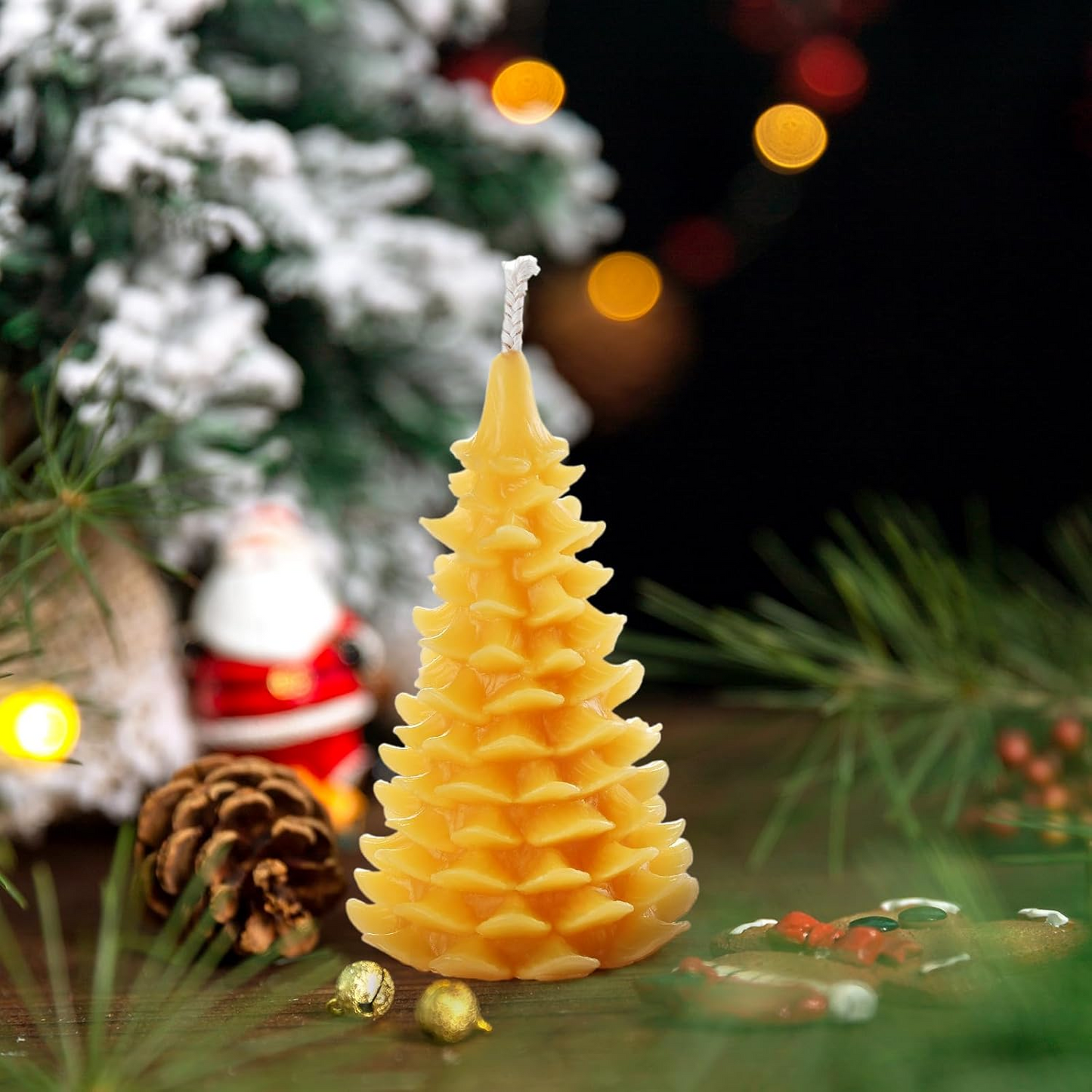 DEYBBY Christmas Tree Beeswax Candles, Xmas Tree Shaped Handmade Candles Set of 2 for Home Decor Party Bedroom Room Table Decorations（Fir）
