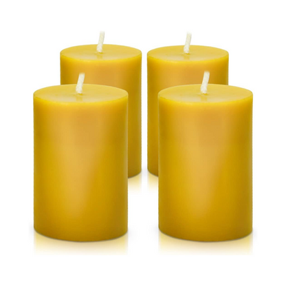 Beeswax Pillar Candles Set of 4, Smokeless Dripless Pure Beeswax Candle Set