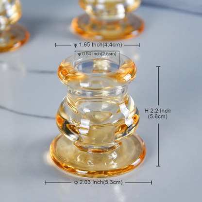 Amber Glass Candlestick Holders, Set of 4 Taper Candle Holders for Wedding, Decoration and Dinning