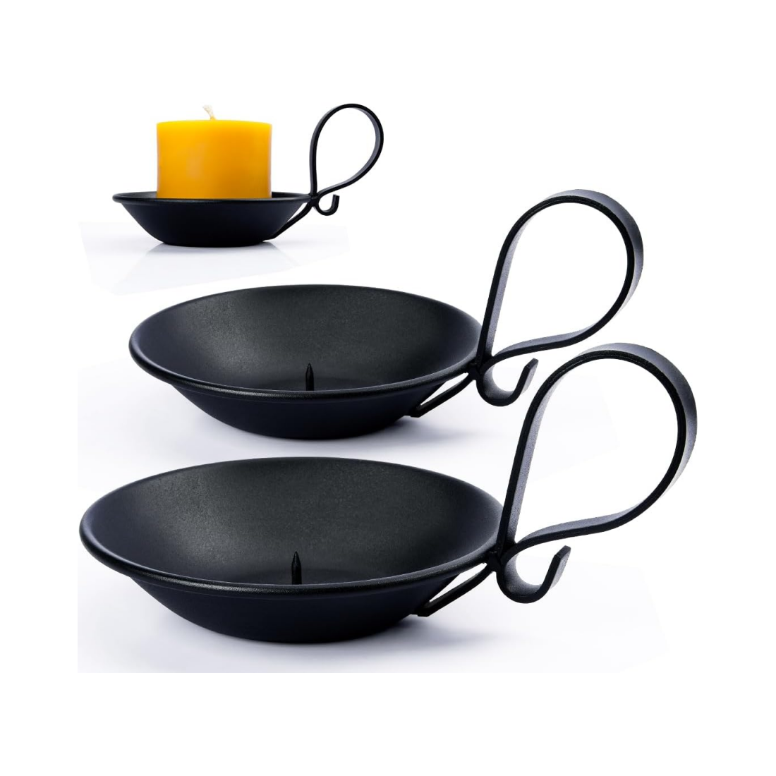 Matte Black Iron Pillar Candle Holders, with Handle, Simple Industrial Style ，Table Centerpiece Decoration
