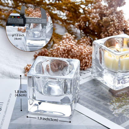 DEYBBY Clear Glass Tealight Holder, 4 Square Tealight Candle Holders, Crystal Tealight Holder