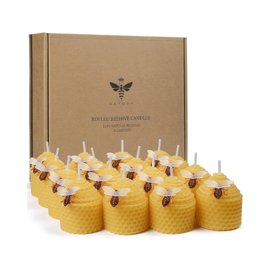 DEYBBY Natural Beeswax Candles Bulk Set, Small Bee Votive Candles with Little Bee Decorations as Gift (Yellow)