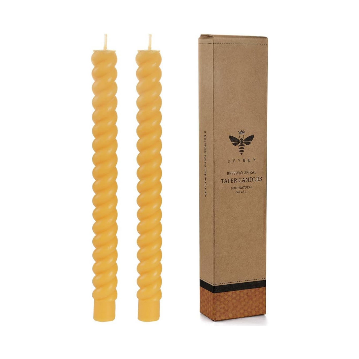 Natural Spiral Beeswax Candles Set, Dripless and Smokless