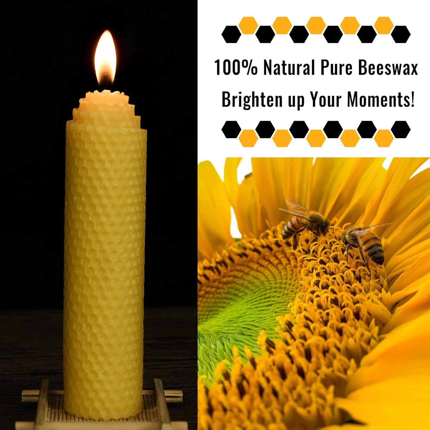 Beeswax Pillar Candles Set of 4 - Handmade Pure Beeswax Rolled Candles for Gift & Home Decor (1.5×6 in)