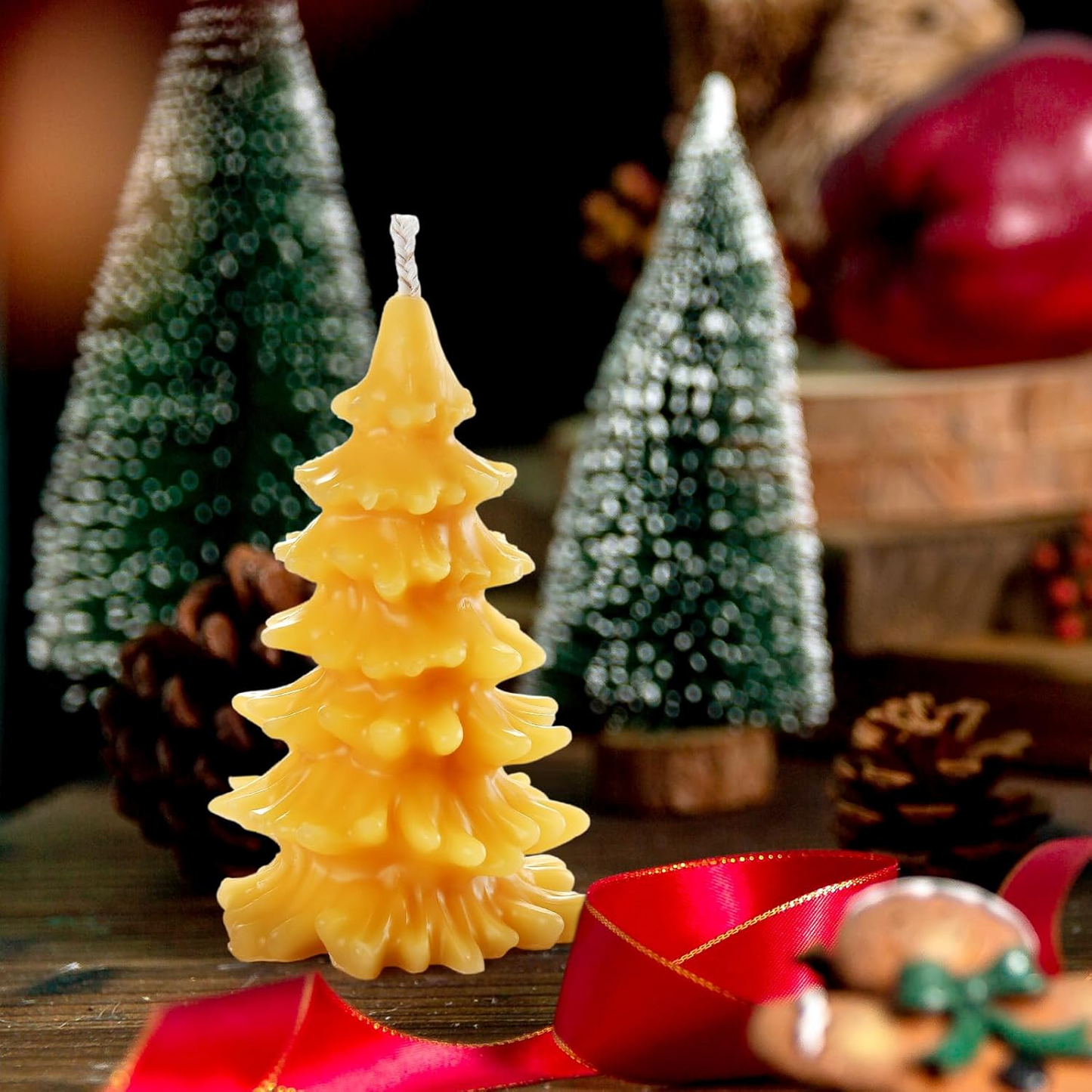 DEYBBY Christmas Tree Beeswax Candles, Xmas Tree Shaped Handmade Candles Set of 2 for Home Decor Party Bedroom Room Table Decorations（Big Pine）