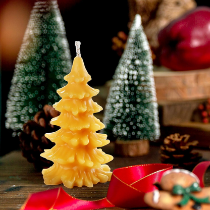 DEYBBY Christmas Tree Beeswax Candles, Xmas Tree Shaped Handmade Candles Set of 2 for Home Decor Party Bedroom Room Table Decorations（Big Pine）