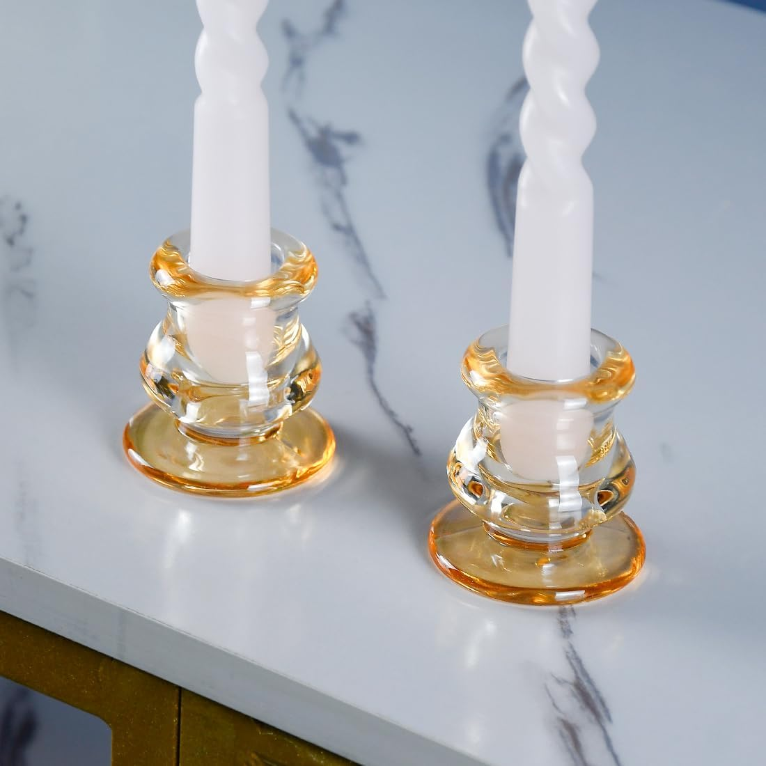 Amber Glass Candlestick Holders, Set of 2 Taper Candle Holders for Wedding, Decoration and Dinning