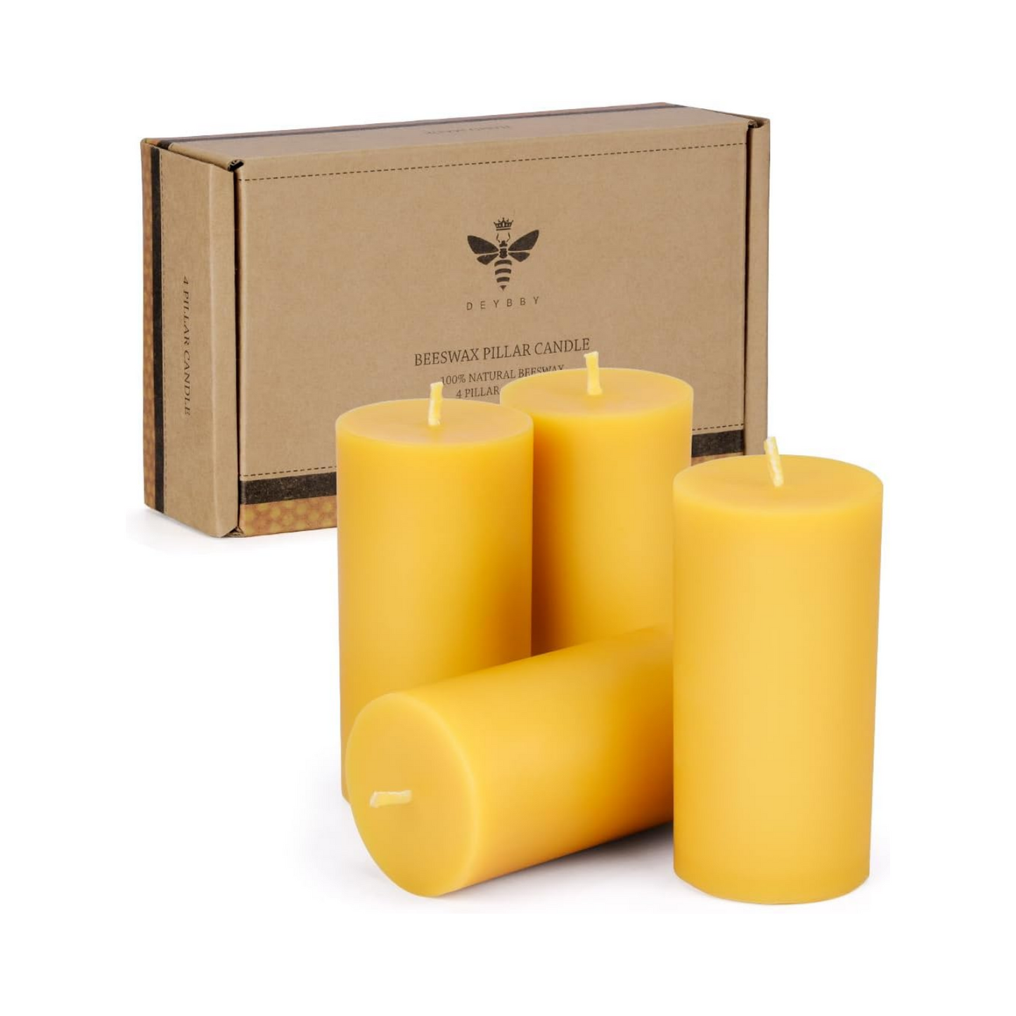 Beeswax Pillar Candles Set of 4, Smokeless Dripless Pure Beeswax Candle Set