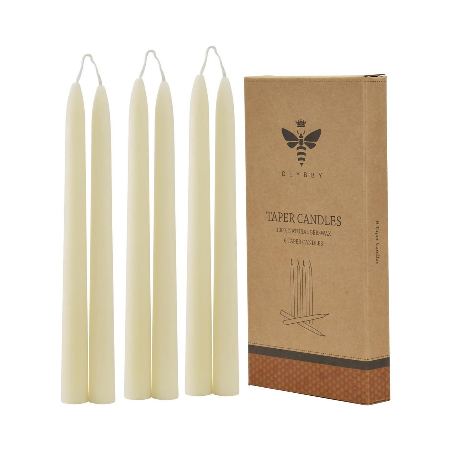 White Beeswax Taper Candles, Smokeless and Dripless