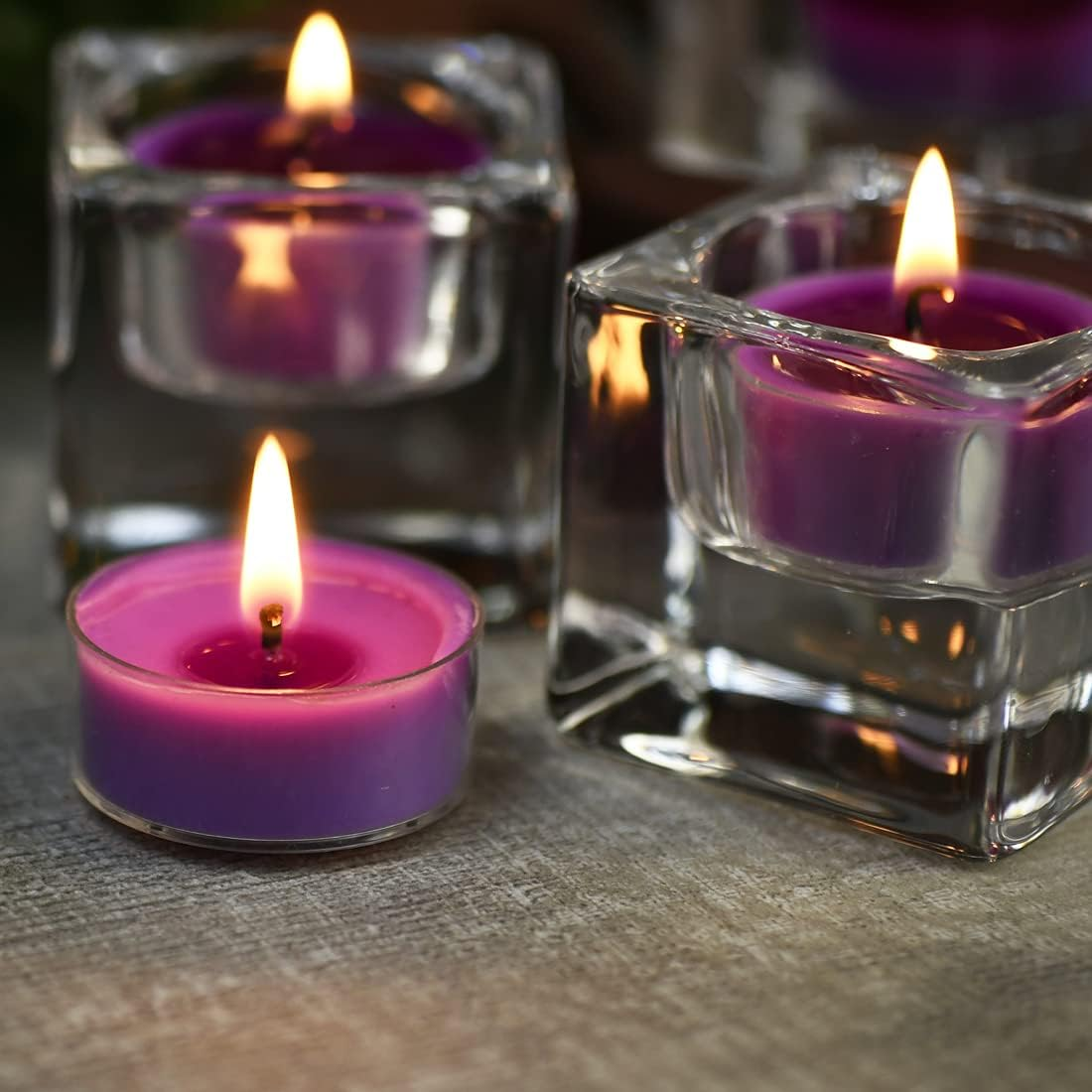 DEYBBY Clear Glass Tealight Holder, 4 Square Tealight Candle Holders, Crystal Tealight Holder