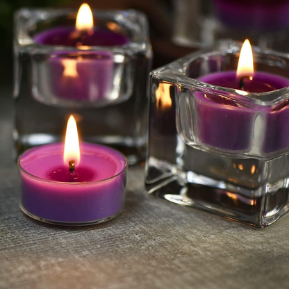 DEYBBY Clear Glass Tealight Holder, 4 Square Tealight Candle Holders, Crystal Tealight Holder