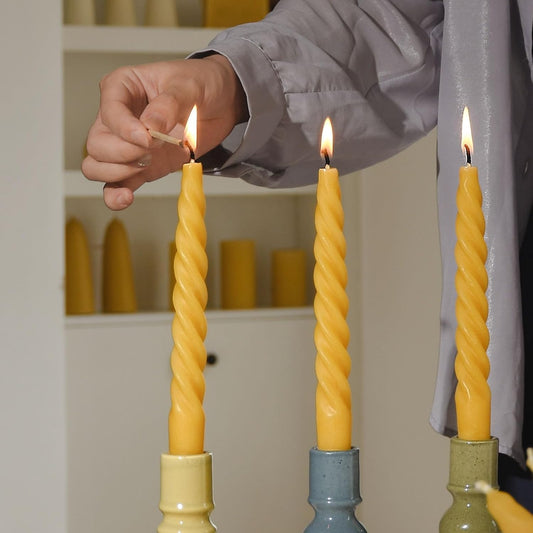 DEYBBY 7" Spiral Beeswax Candles - Set of 4, Dripless & Smokeless Pure Beeswax Taper Candles for Home Decor