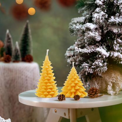 DEYBBY Christmas Tree Beeswax Candles, Xmas Tree Shaped Handmade Candles Set of 2 for Home Decor Party Bedroom Room Table Decorations（Fir）