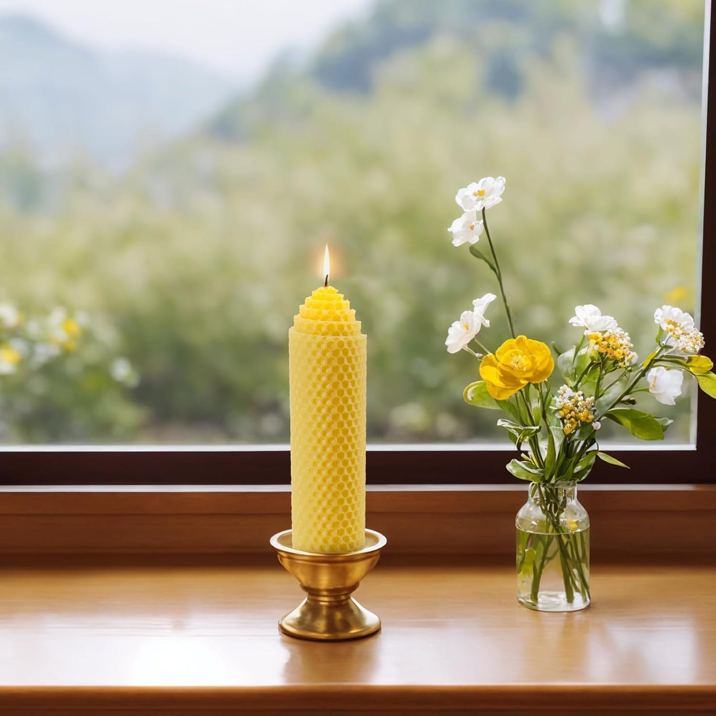 Beeswax Pillar Candles Set of 4 - Handmade Pure Beeswax Rolled Candles for Gift & Home Decor (1.5×6 in)