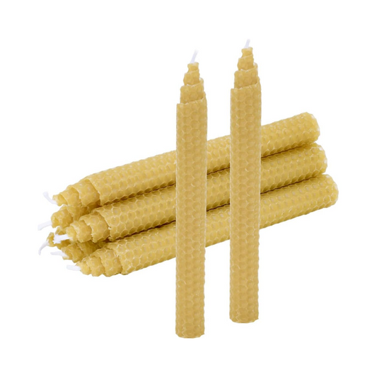 DEYBBY 8" Hand-Rolled Beeswax Taper Candles 6 Pack