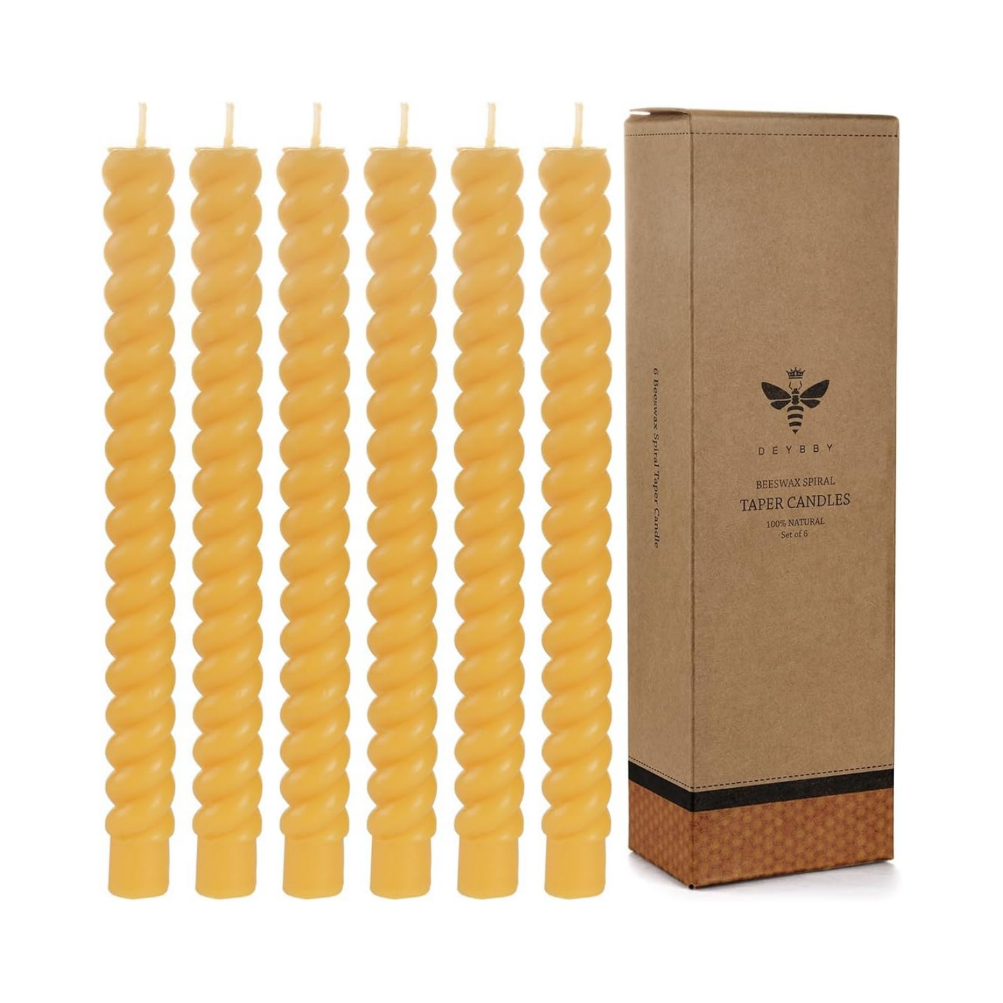 Natural Spiral Beeswax Candles Set, Dripless and Smokless