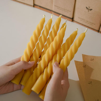 DEYBBY 7" Spiral Beeswax Candles - Set of 4, Dripless & Smokeless Pure Beeswax Taper Candles for Home Decor