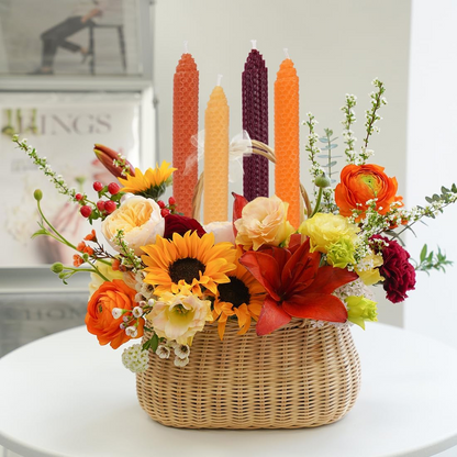 DEYBBY 8" Hand-Rolled Beeswax Taper Candles 4 Pack(Yellow Orange Brown Fall)