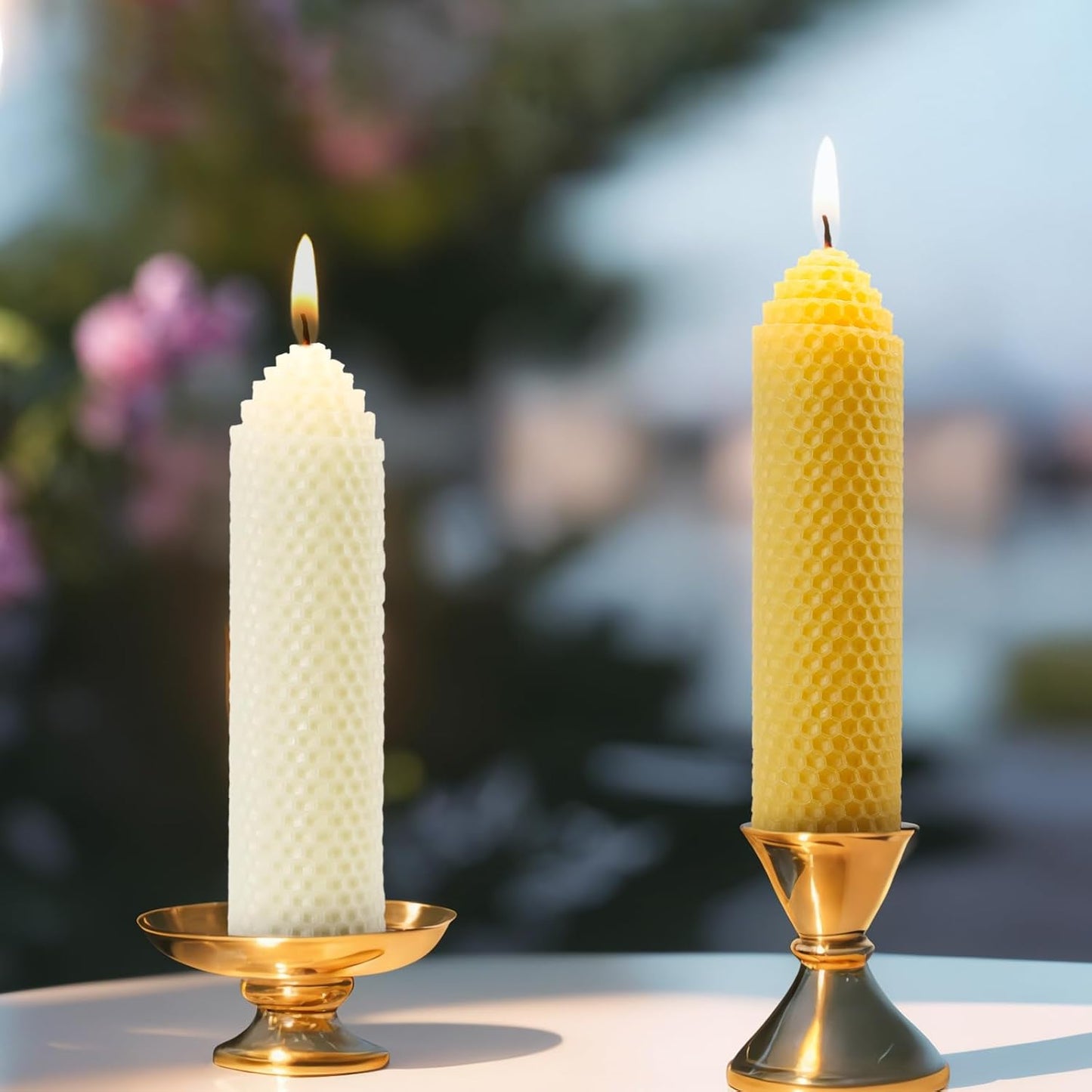 Beeswax Pillar Candles Set of 4 - Handmade Pure Beeswax Rolled Candles for Gift & Home Decor (1.5×6 in)