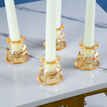 Amber Glass Candlestick Holders, Set of 4 Taper Candle Holders for Wedding, Decoration and Dinning