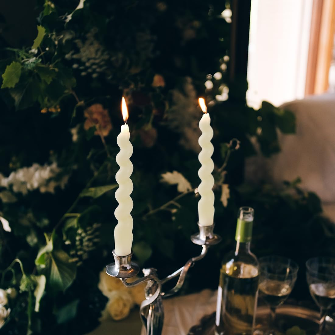 White Beeswax Spiral Candle, 7 inch 2 Pack Twisted Pure Beeswax Candles