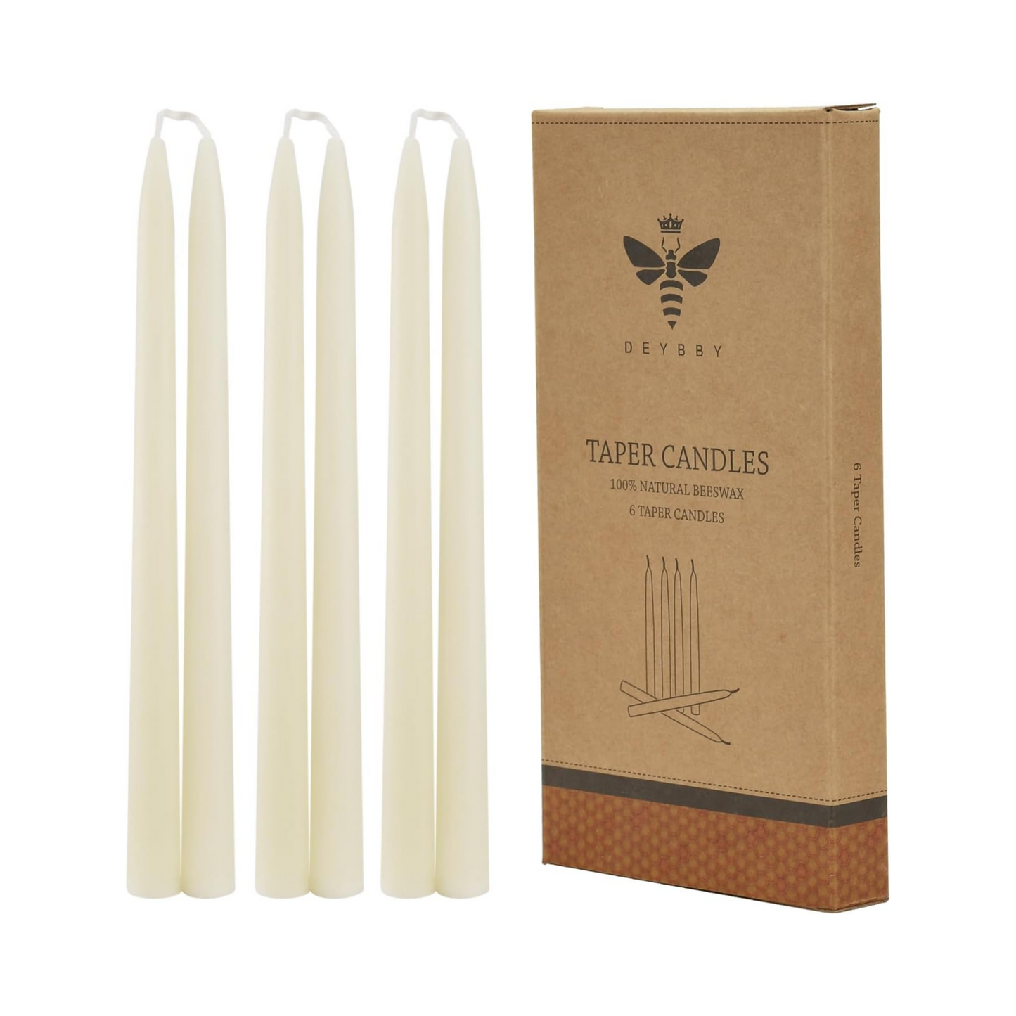 White Beeswax Taper Candles, Smokeless and Dripless
