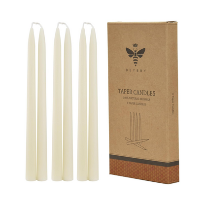 White Beeswax Taper Candles, Smokeless and Dripless
