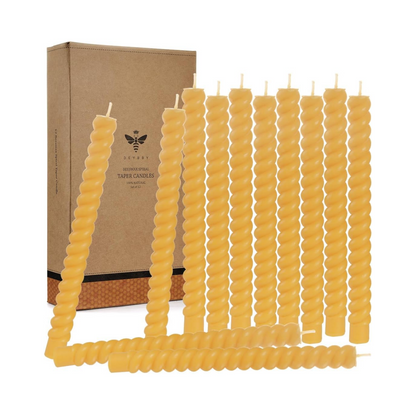Natural Spiral Beeswax Candles Set, Dripless and Smokless