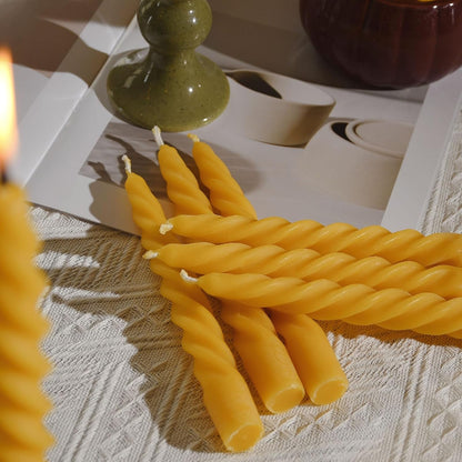 DEYBBY 7" Spiral Beeswax Candles - Set of 4, Dripless & Smokeless Pure Beeswax Taper Candles for Home Decor
