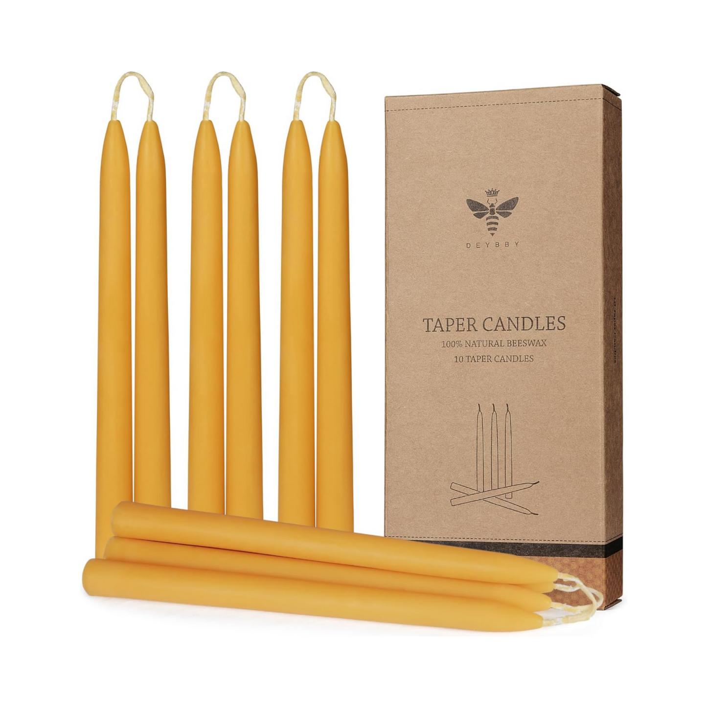 Pure Beeswax Taper Candles Set, Natural