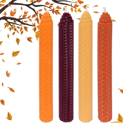DEYBBY 8" Hand-Rolled Beeswax Taper Candles 4 Pack(Yellow Orange Brown Fall)