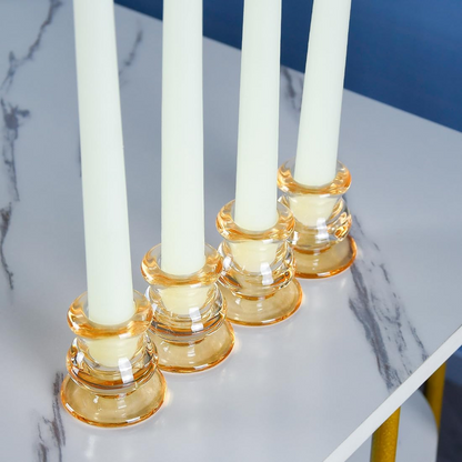Amber Glass Candlestick Holders, Set of 4 Taper Candle Holders for Wedding, Decoration and Dinning